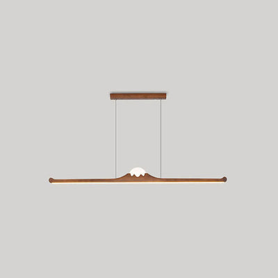 Nordic Retro Black Walnut Solid Wood Long Strip LED Island Light Chandelier