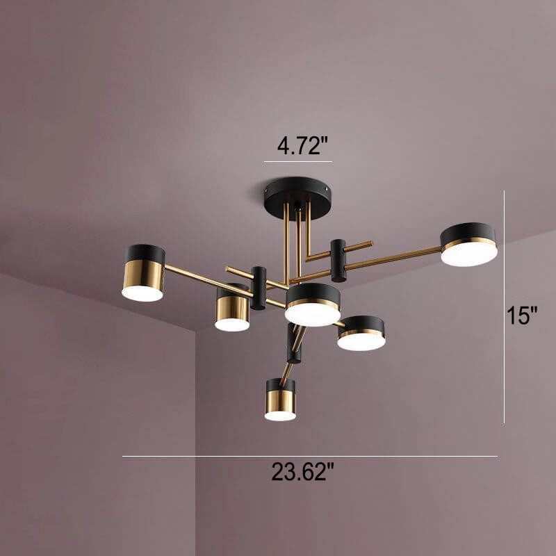 Modern Minimalist Black Gold Balanced 4-8 Light Semi-Flush Mount Light