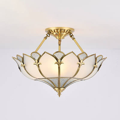 European-style Light Luxury All-copper Glass 4/6-Light Semi-Flush Mount Light