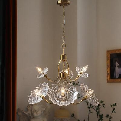 French Vintage Flower Butterfly Glass  4/6 Light Chandelier