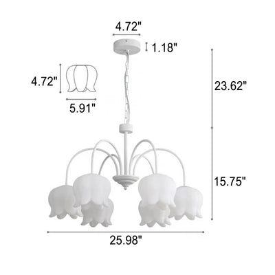 Französischer cremeweißer Glockenblumen-Acryl-Kronleuchter mit 5/6/8-Licht