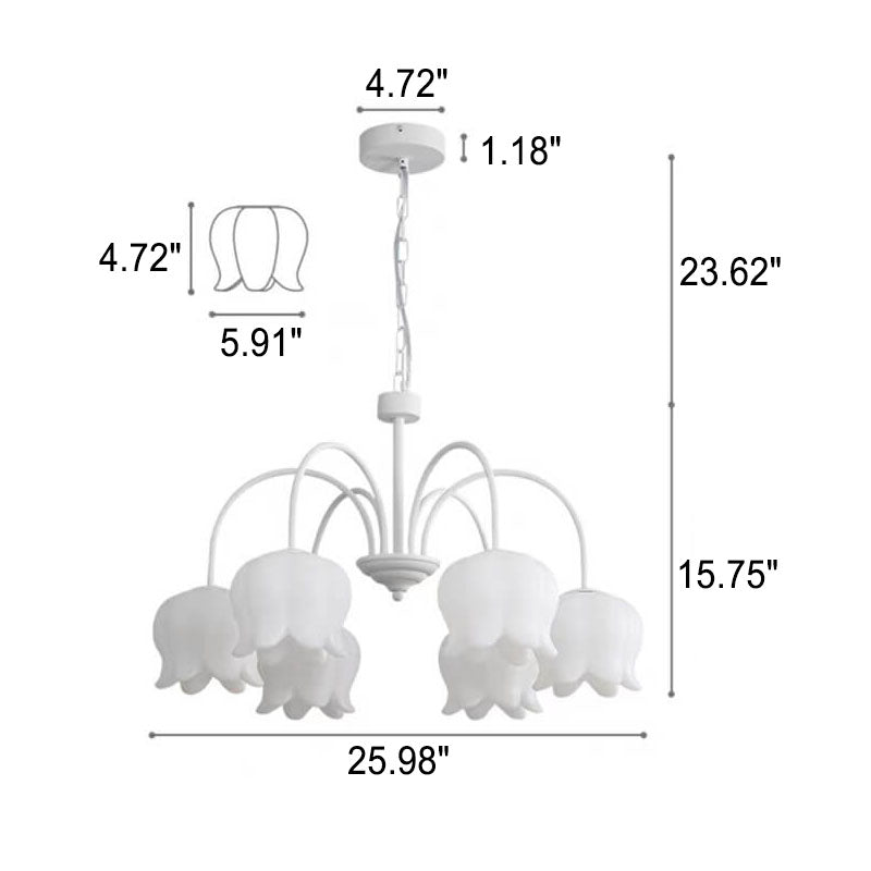 French Cream White Bellflower Acrylic 5/6/8 Light Chandelier
