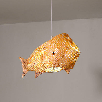 Chinesische Retro-Bambus-Weberei Fischform 1-Licht Pendelleuchte 