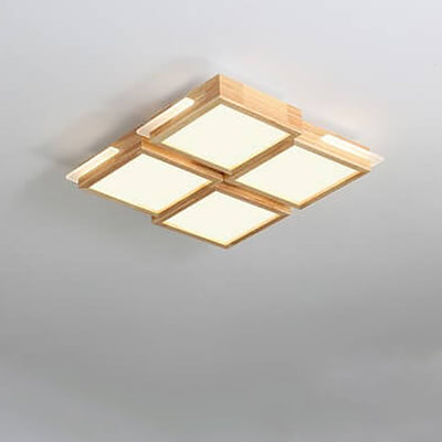 Nordic Simple Solid Wood Square LED Flush Mount Light
