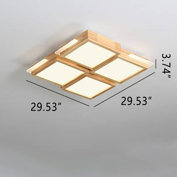 Nordic Simple Solid Wood Square LED Flush Mount Light