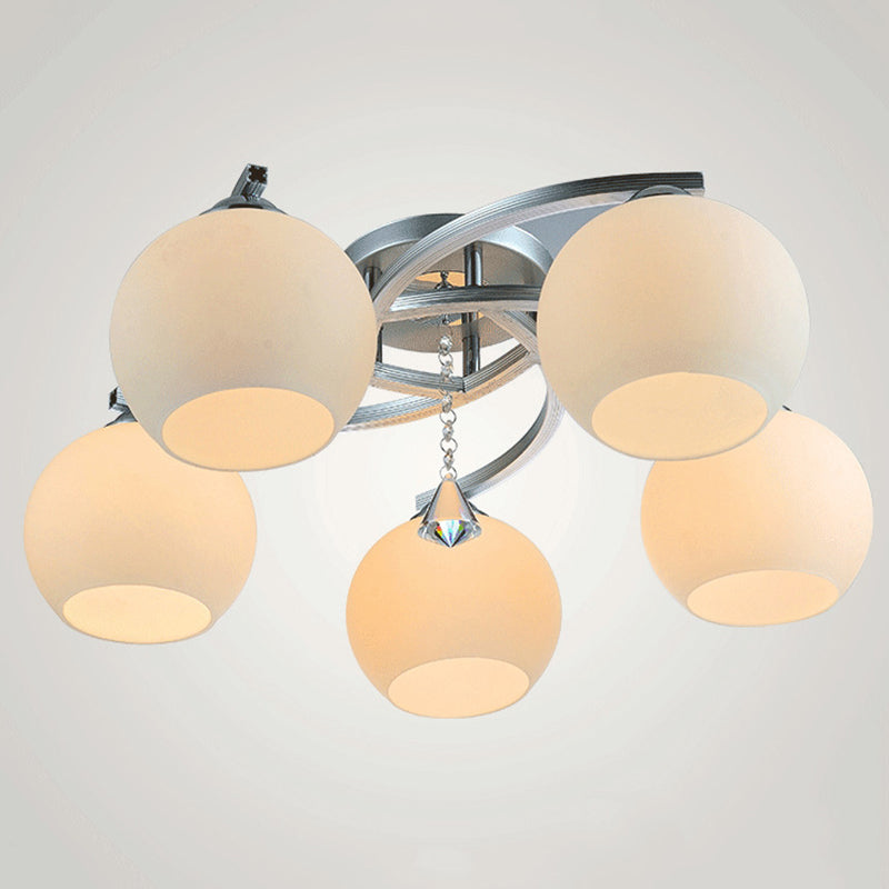 Moderner Mid-Century Aluminiumrahmen Glaskugelschirm 3/5-Licht Kronleuchter für Wohnzimmer 