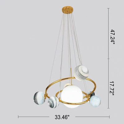 Nordic Creative Glass Planet Plating Ring 7-Light Kids Chandelier