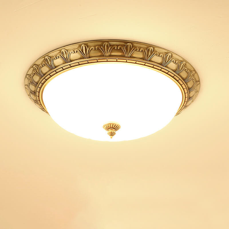 Modern Imitation Marble All Copper Circular 1-Light Flush Mount Ceiling Light