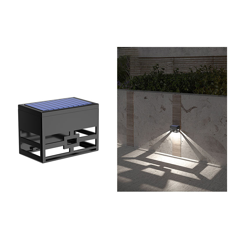Moderne minimalistische quadratische Solar-LED-Zaun-Wandleuchte aus ABS im Skelett-Design für den Außenbereich 