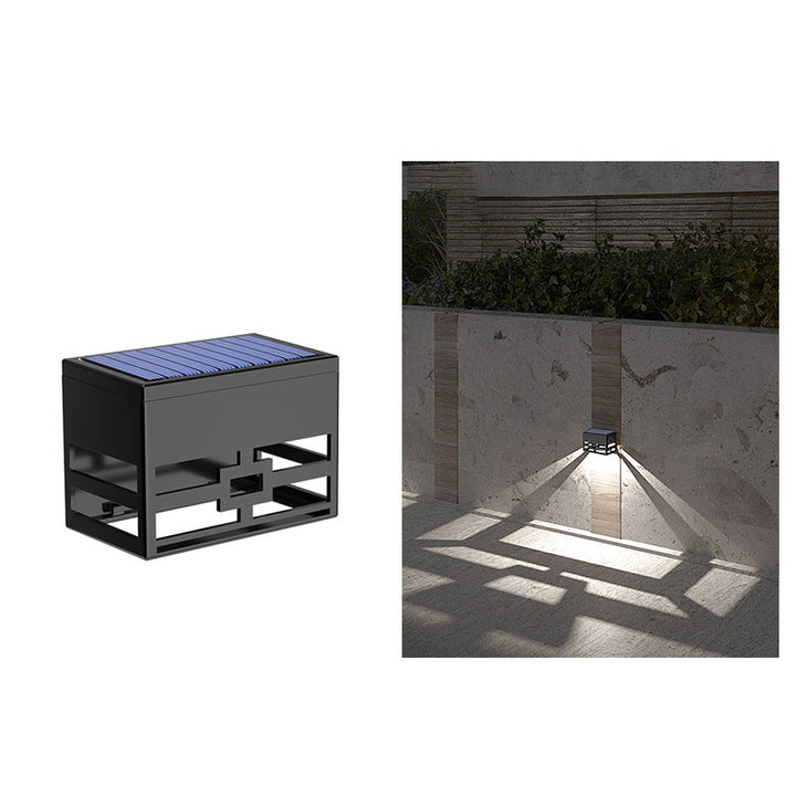 Moderne minimalistische quadratische Solar-LED-Zaun-Wandleuchte aus ABS im Skelett-Design für den Außenbereich 