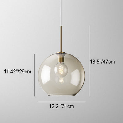 Nordic Minimalist Cognac Glass Round Geometric Jar 1-Light Pendant Light