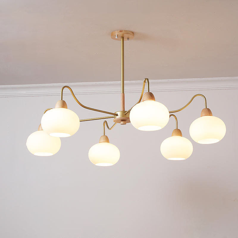 Nordic Japanese Glass Round Wood 3/6/8 Light Kronleuchter 