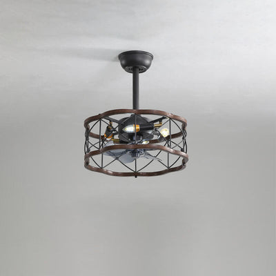 Industrial Minimalist Copper Iron Round Square 4-Light Semi-Flush Mount Ceiling Fan Light