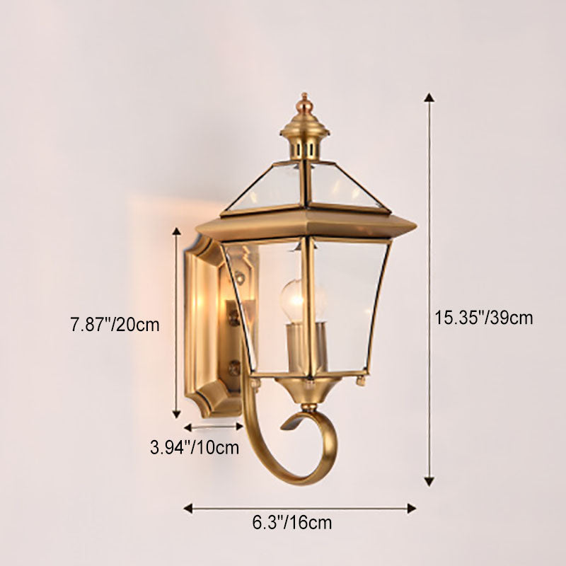 European Modern Luxury Quadrilateral Brass Glass Waterproof 1-Light Outdoor Wall Sconce Lamp
