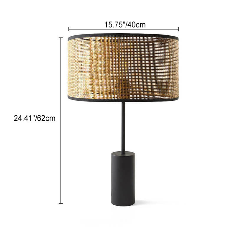 Traditionelle rustikale Rattan-Weberei Zylinder 1-Licht Tischlampe für das Heimbüro 