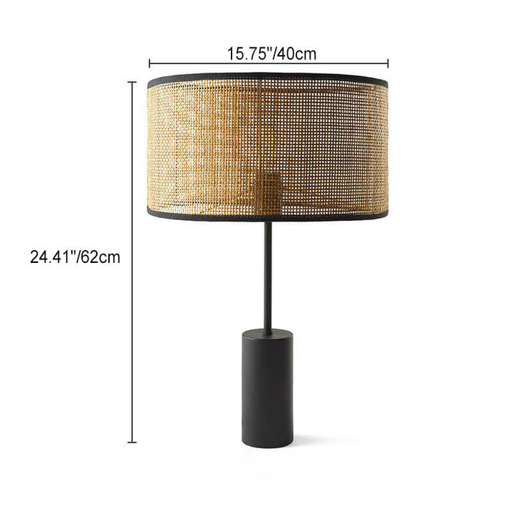 Traditionelle rustikale Rattan-Weberei Zylinder 1-Licht Tischlampe für das Heimbüro 