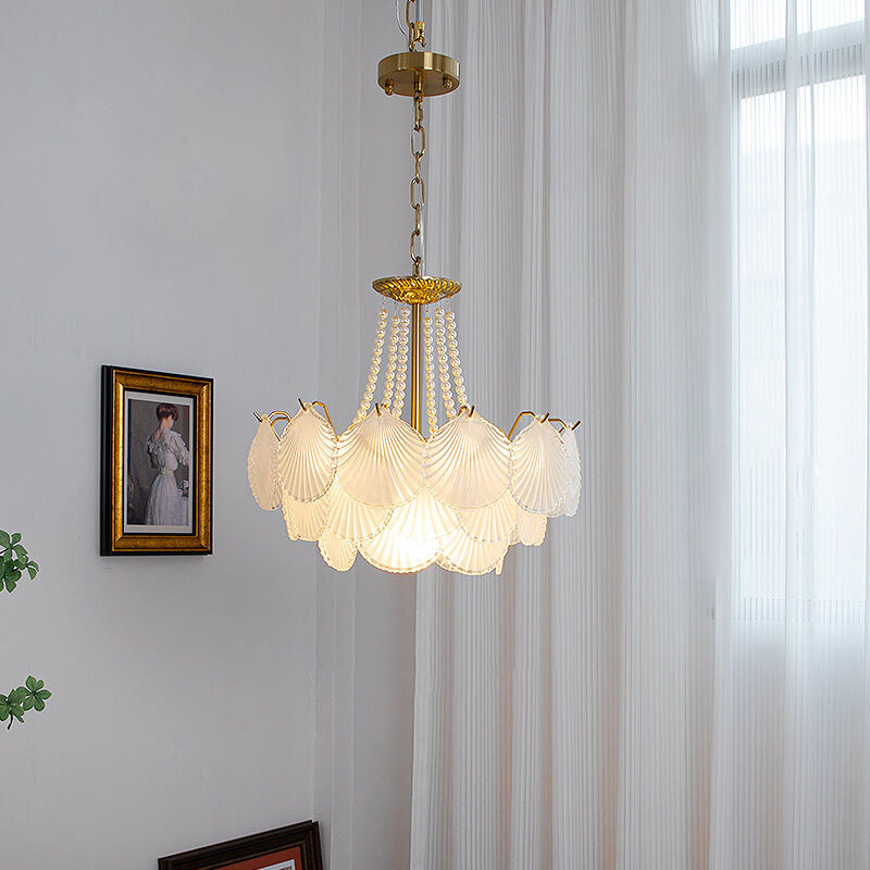 French Light Luxury Petal 3/6/9-Light Inselleuchter aus Glas 