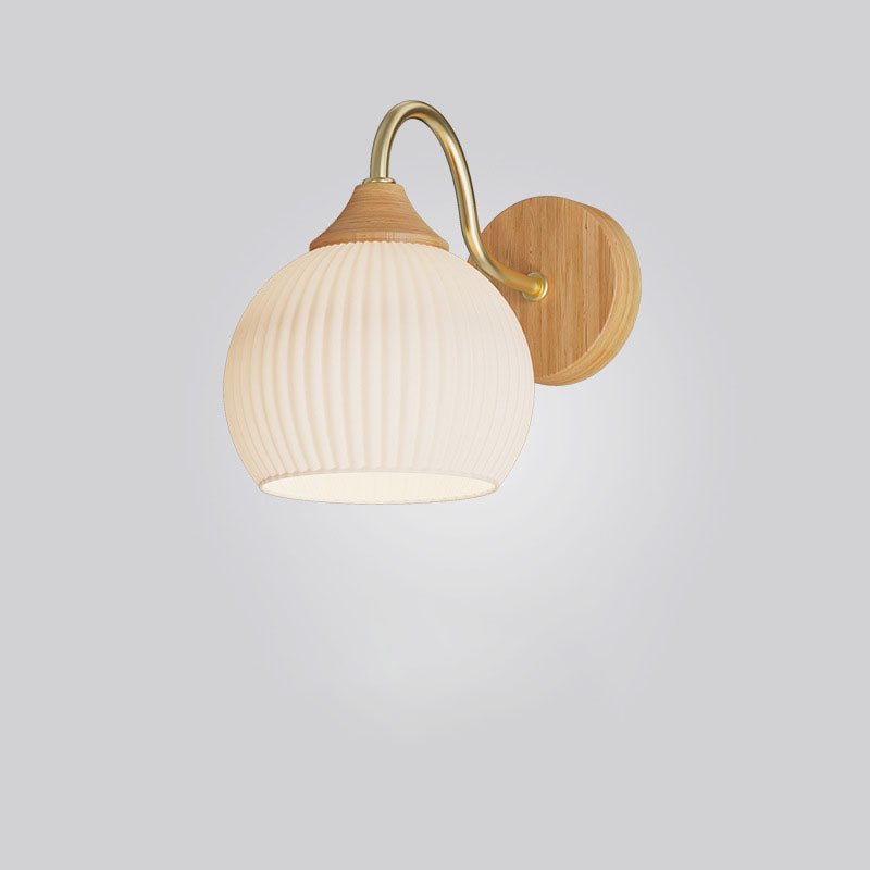 Moderne nordische 1-flammige Wandleuchte aus Eisen und Glas mit gestreiftem Rundholz für Wohnzimmer &amp; Schlafzimmer 