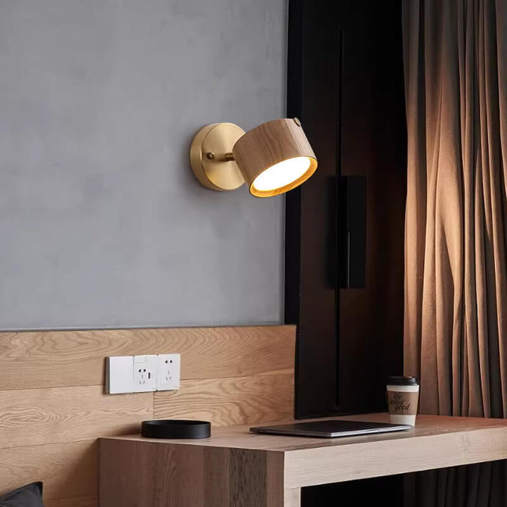 Modern Minimalist Round Iron Rubber Wood LED Wall Sconce Lamp