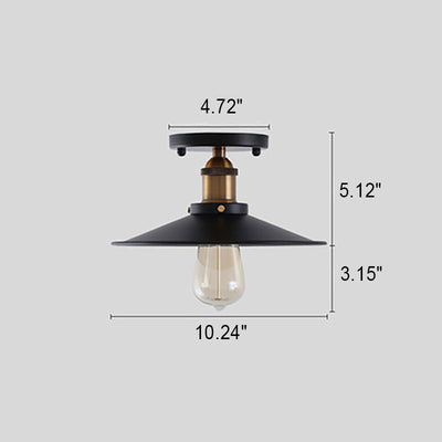 Vintage Industrial Iron Cone Umbrella 1-Light Semi-Flush Mount Ceiling Light