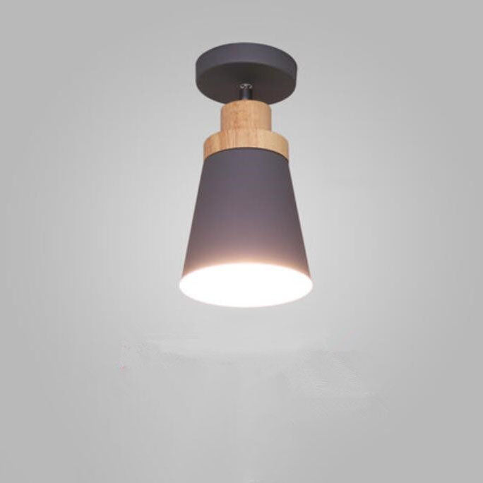 Minimalist Macaron Solid Color Iron Wood 1-Light Semi-Flush Mount Light