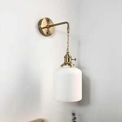 Japanese Retro Minimalist Cylinder Oval Brass Lucite 1-Light Wall Sconce Lamp