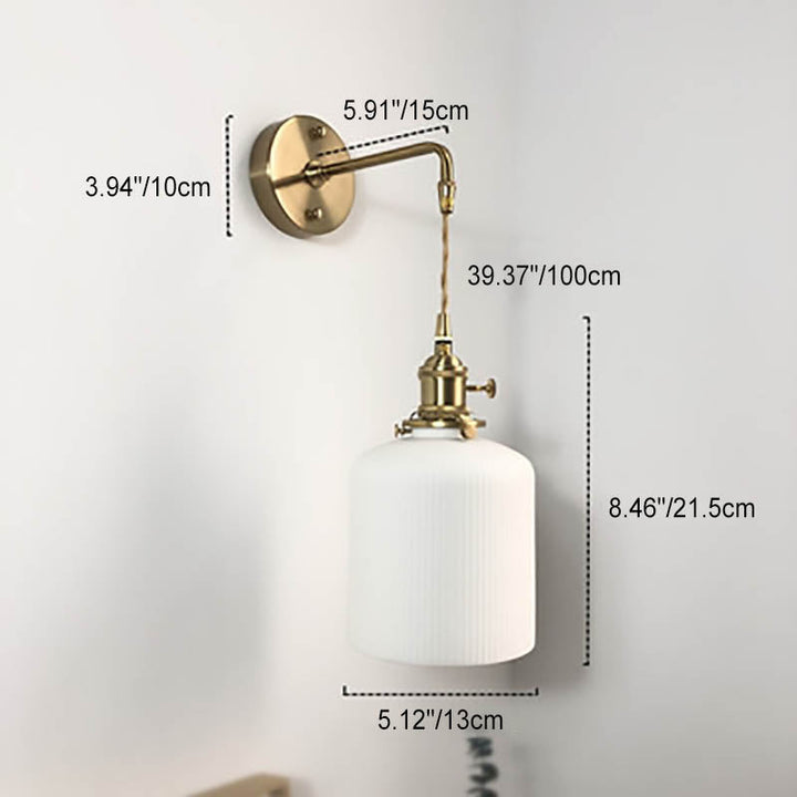 Japanischer Retro Minimalistischer Zylinder Oval Messing Lucite 1-Licht Wandleuchte 