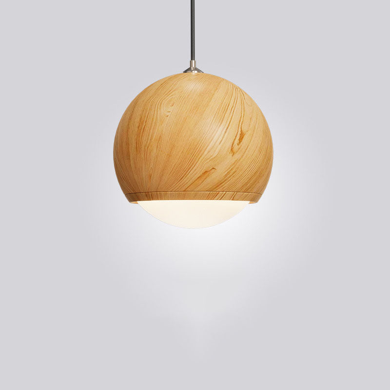 Japanese Wood Grain Round Oval Iron 1-Light Pendant Light