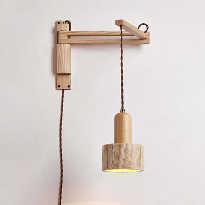 Japanese Modern Wood Retractable Folding 1-Light Wall Sconce Lamp