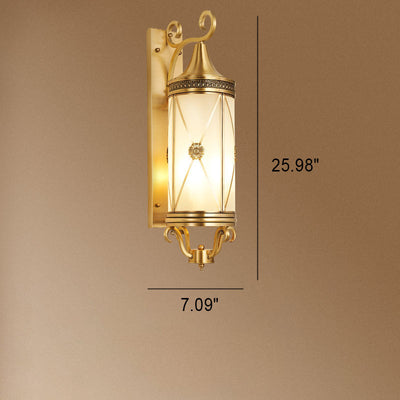 European Luxury  Brass Glass Lantern Column 1/3 Light Wall Sconce Lamp