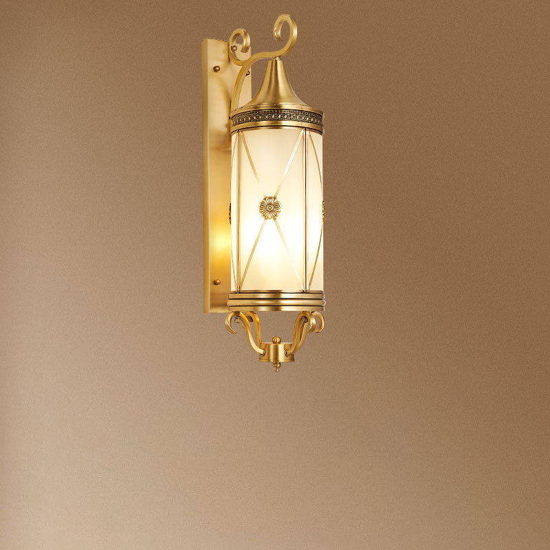 European Luxury  Brass Glass Lantern Column 1/3 Light Wall Sconce Lamp