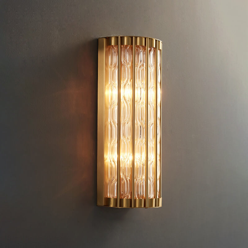 Moderne Luxus rechteckige Halbzylinder Kupfer Glas 2/3 Licht Wandleuchte 