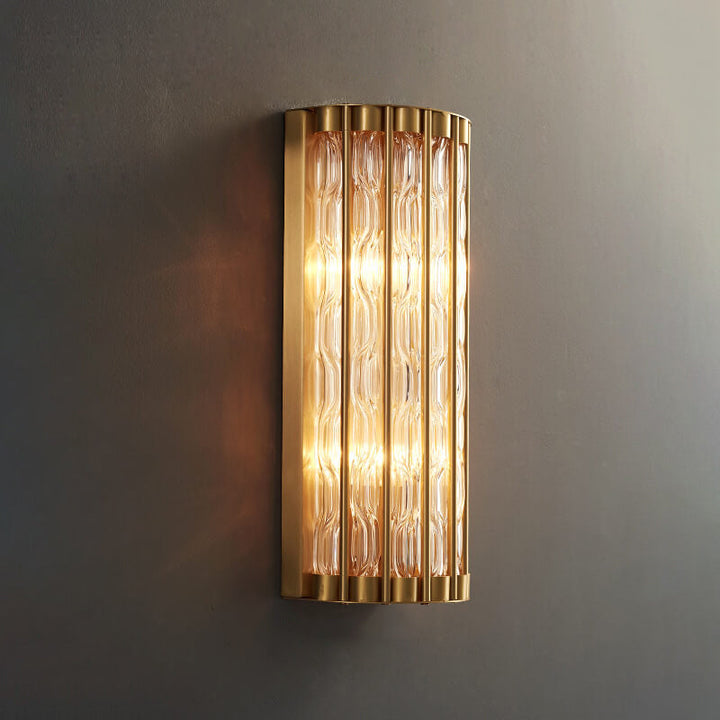 Moderne Luxus rechteckige Halbzylinder Kupfer Glas 2/3 Licht Wandleuchte 