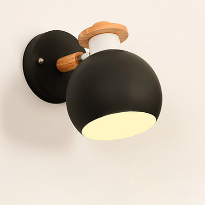 Lámpara Aplique de Pared de 1 Luz de Madera y Hierro Redondo Moderno Macaron 