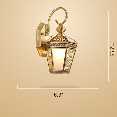 European Luxury Brass Hexagonal Lantern 1-Light Wall Sconce Lamp