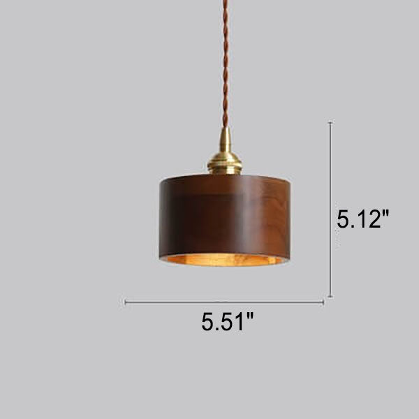 Japanese Vintage Walnut Brass Dome 1-Light Pendant Light