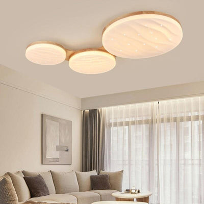 Contemporary Nordic Wood Frame Acrylic Round Shade LED Flush Mount Ceiling Light For Living Room