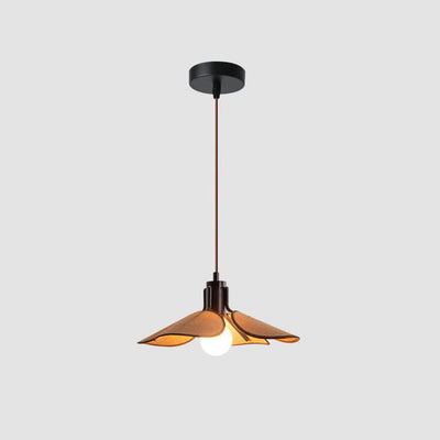 Japanese Solid Wood Fabric Leaf 1-Light Pendant Light