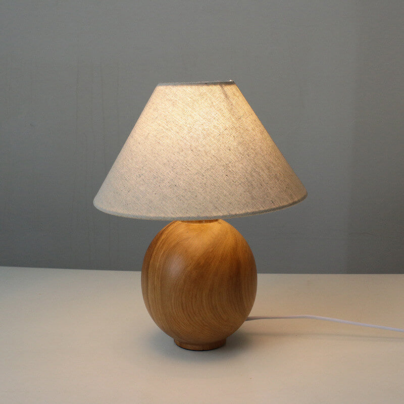 Japanische 1-flammige Tischlampe aus Bambuskorb mit rundem Holzsockel 