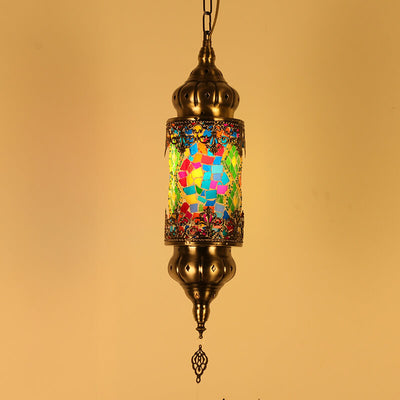Vintage Southeast Asian Style Iron Glass 1-Light Pendant Light
