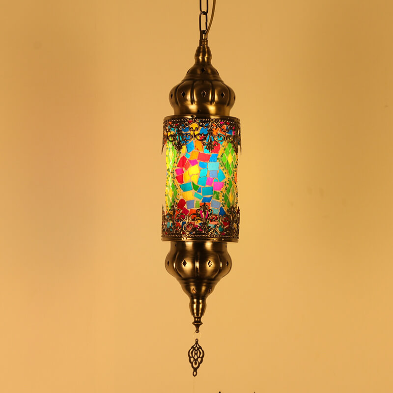 Vintage Southeast Asian Style Iron Glass 1-Light Pendant Light