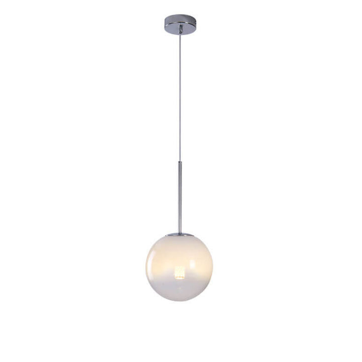 Modern Minimalist Gradient Iron Glass Orb Chrome Ring 1-Light Pendant Light for Living Room