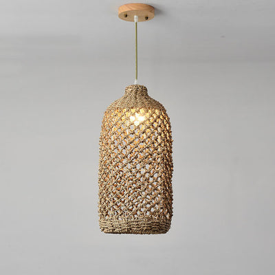 Vintage Straw Weaving Column 1-Light Pendant Light