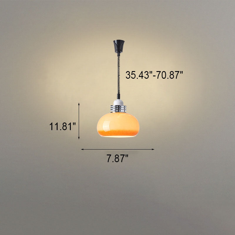 Japanese Minimalist Hardware Glass Round Head Retractable 1-Light Pendant Light
