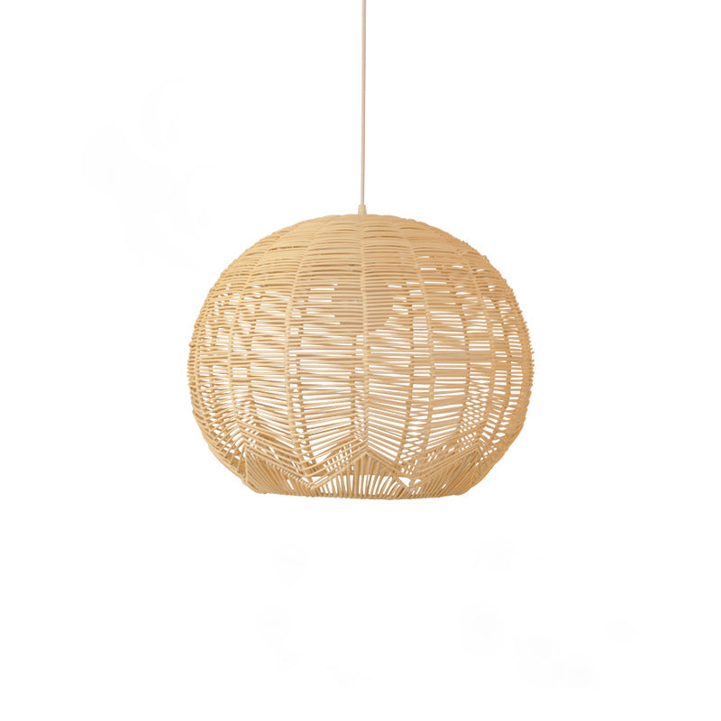 Contemporary Boho Rattan Weaving Cage 1-Light Pendant Light For Dining Room