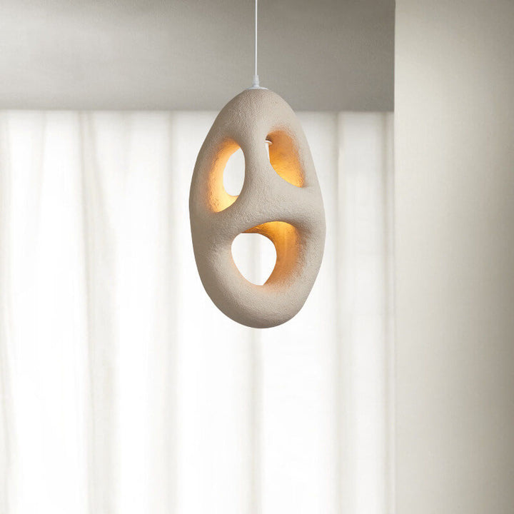 Japanische Pendelleuchte aus Wabi-Sabi-Harz mit geometrischem Kreis und 1 Leuchte 