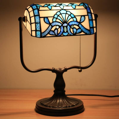 Tiffany Floral Butterfly Stained Glass 1-Light Bank Zipper Table Lamp