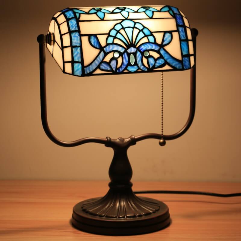 Tiffany Floral Butterfly Stained Glass 1-Light Bank Zipper Table Lamp