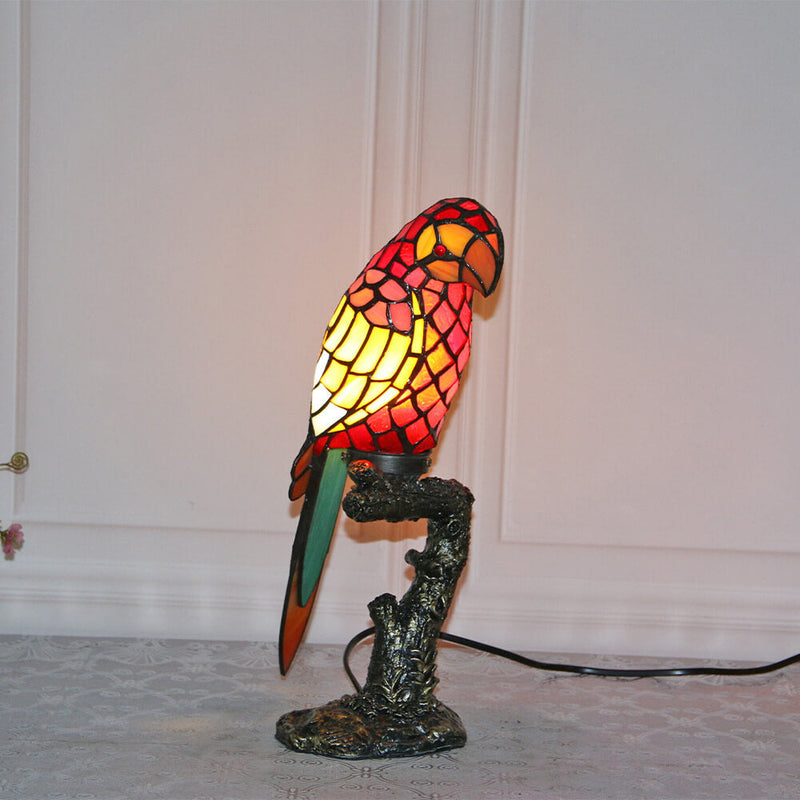 Tiffany American Parrot Buntglas-Harz-Tischlampe mit 1 Leuchte