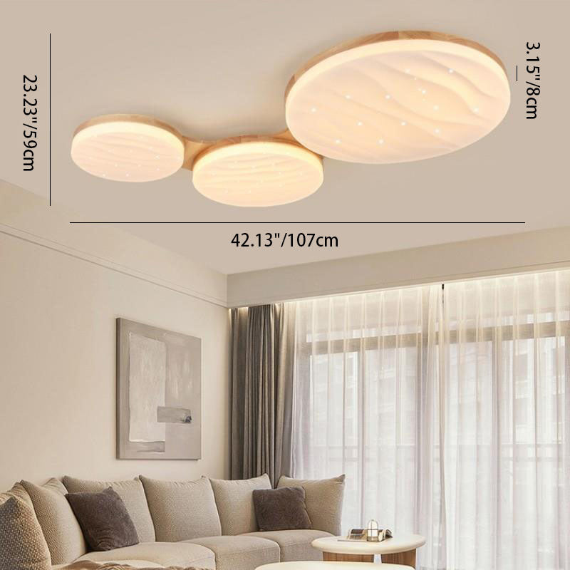 Contemporary Nordic Wood Frame Acrylic Round Shade LED Flush Mount Ceiling Light For Living Room